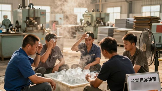车间高温不用愁 奉贤防暑降温冰块成了工人的救命凉方